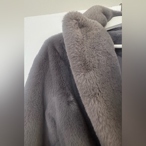 H&M Gray fur Coat with Belt - Picture 4 of 4